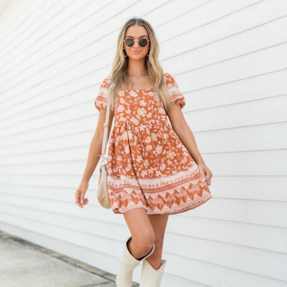 Pink Lily Orange Floral Mini Dress - Picture 2 of 7